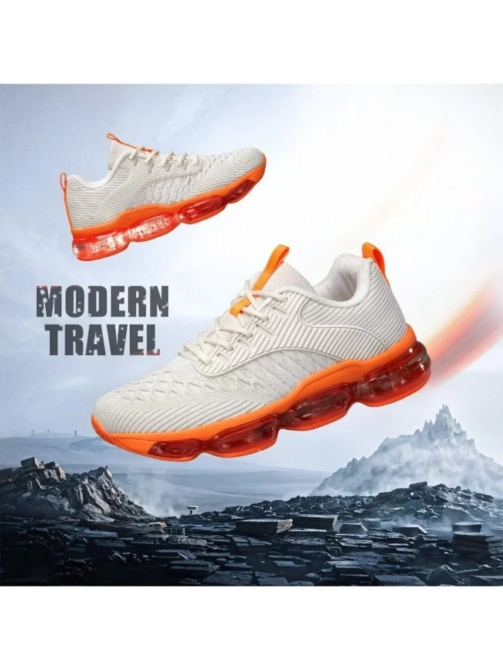 Women's Beige Orange Air Cushion Basketball Breathable Trainers Sneaker Shoes